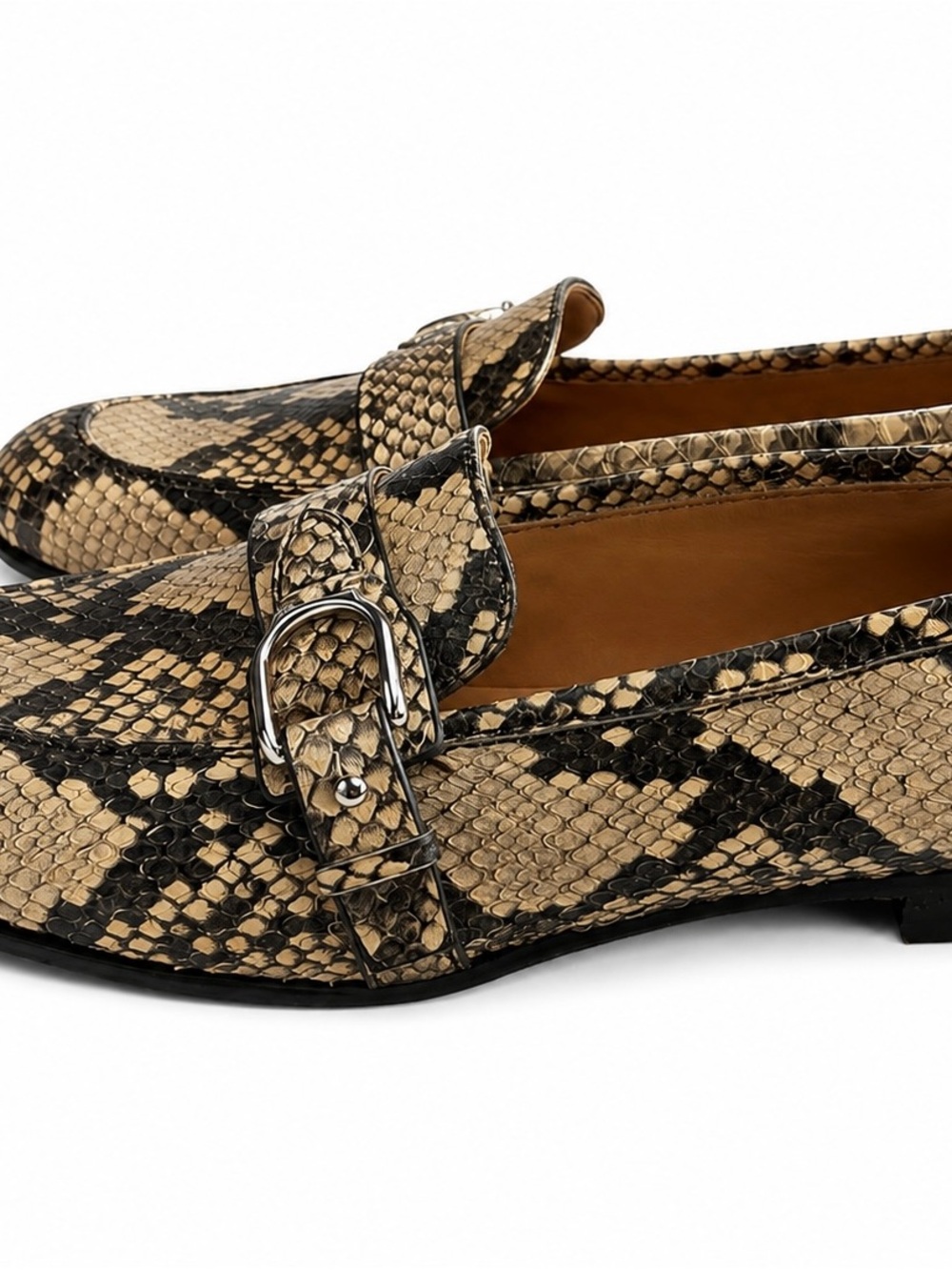 Ralph Lauren Purple Label Snakeskin Buckle Loafer Beige/Black-EU 36 US 6
